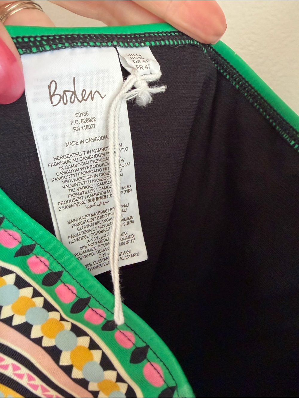 Boden Deep V-Neck One Piece Swim Suit Size 10 Floral Colorful Black Pink Green - Picture 5 of 8